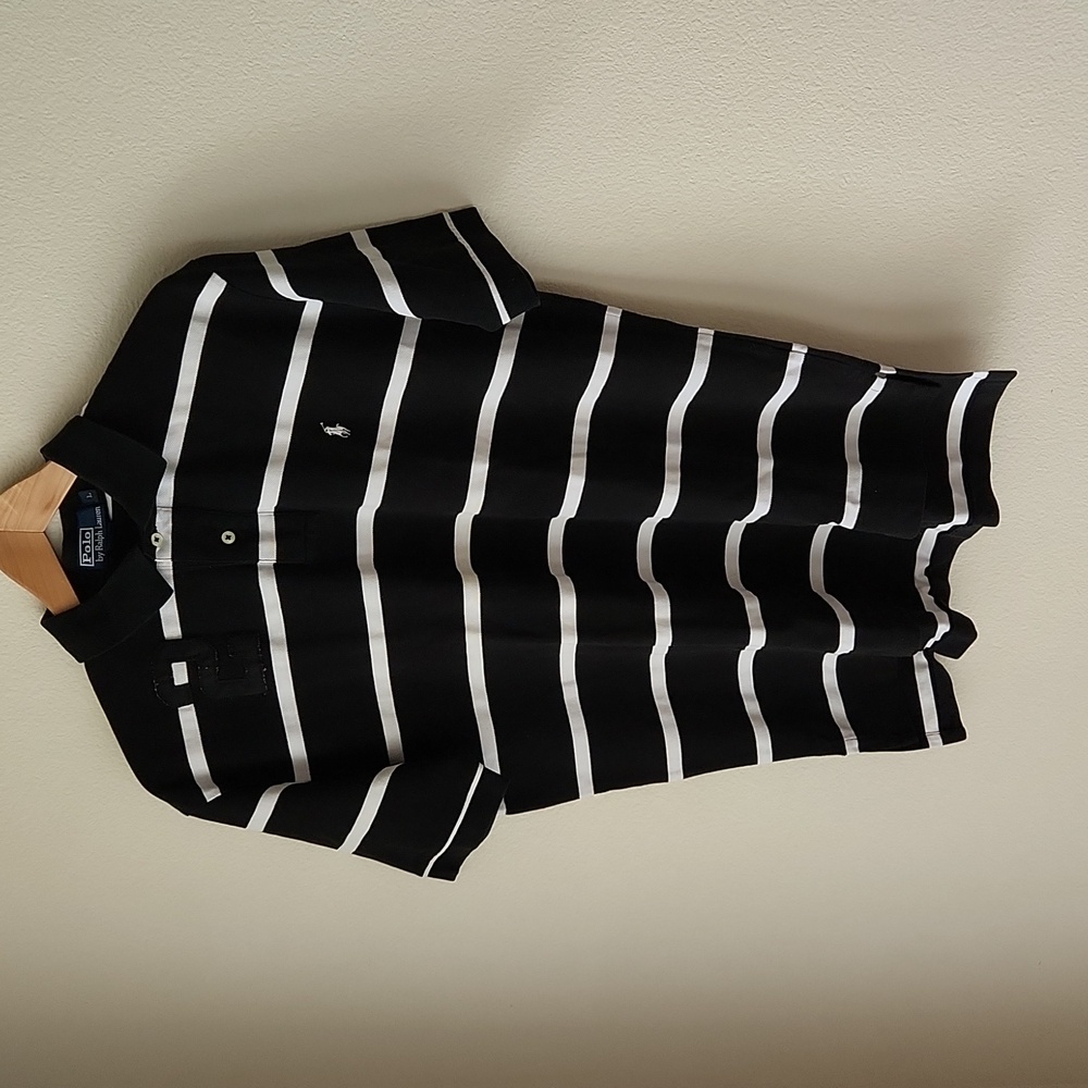 Polo by Ralph Lauren stripe black & white shirt Men Size L 100% cotton